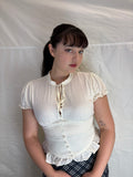 Fluffy Egg White Button Down Smocked Blouse