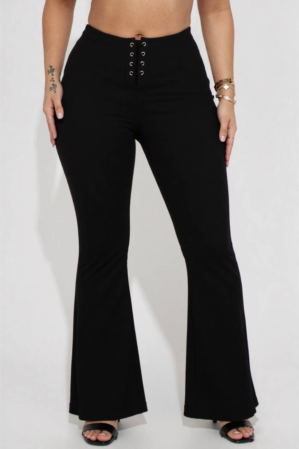 FLARE FRONT LACE SUEDE VELOUR PANTS