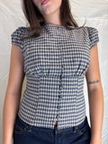 Blueberry Pie Plaid High Neck Button Down Top