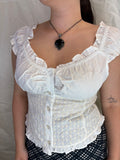Ruffle White Eyelet Off Shoulder Button Down Blouse