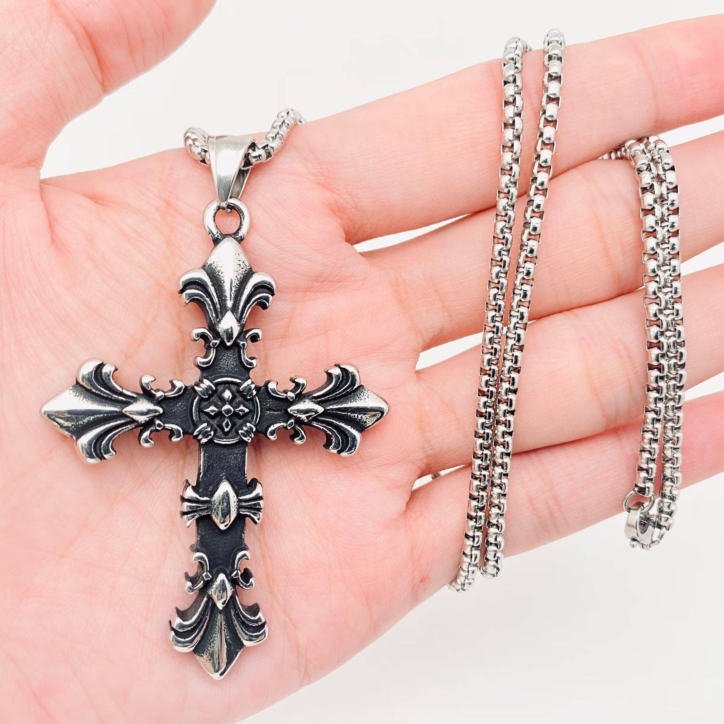 Stainless Steel Crocore Cross Pendant Necklace