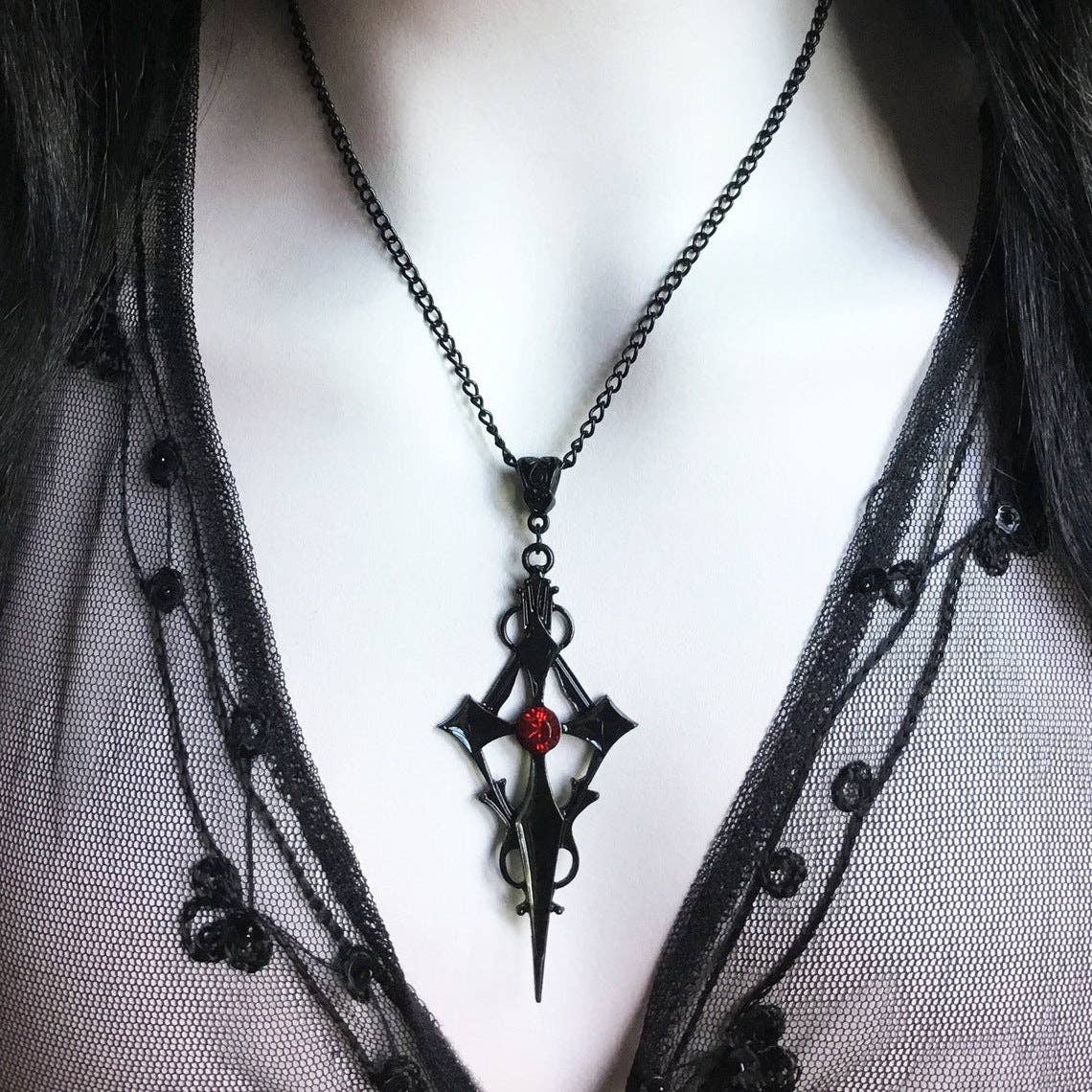 Black Pointed Cross Gothic Necklace - GT