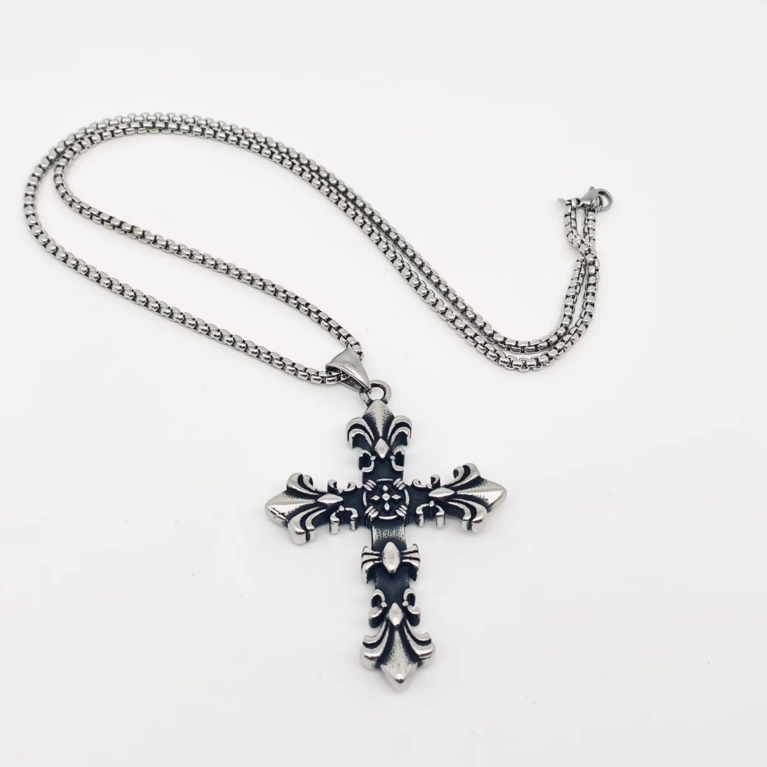 Stainless Steel Crocore Cross Pendant Necklace