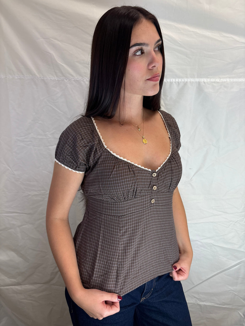 Lacey Maple Plaid Puff Sleeve Top