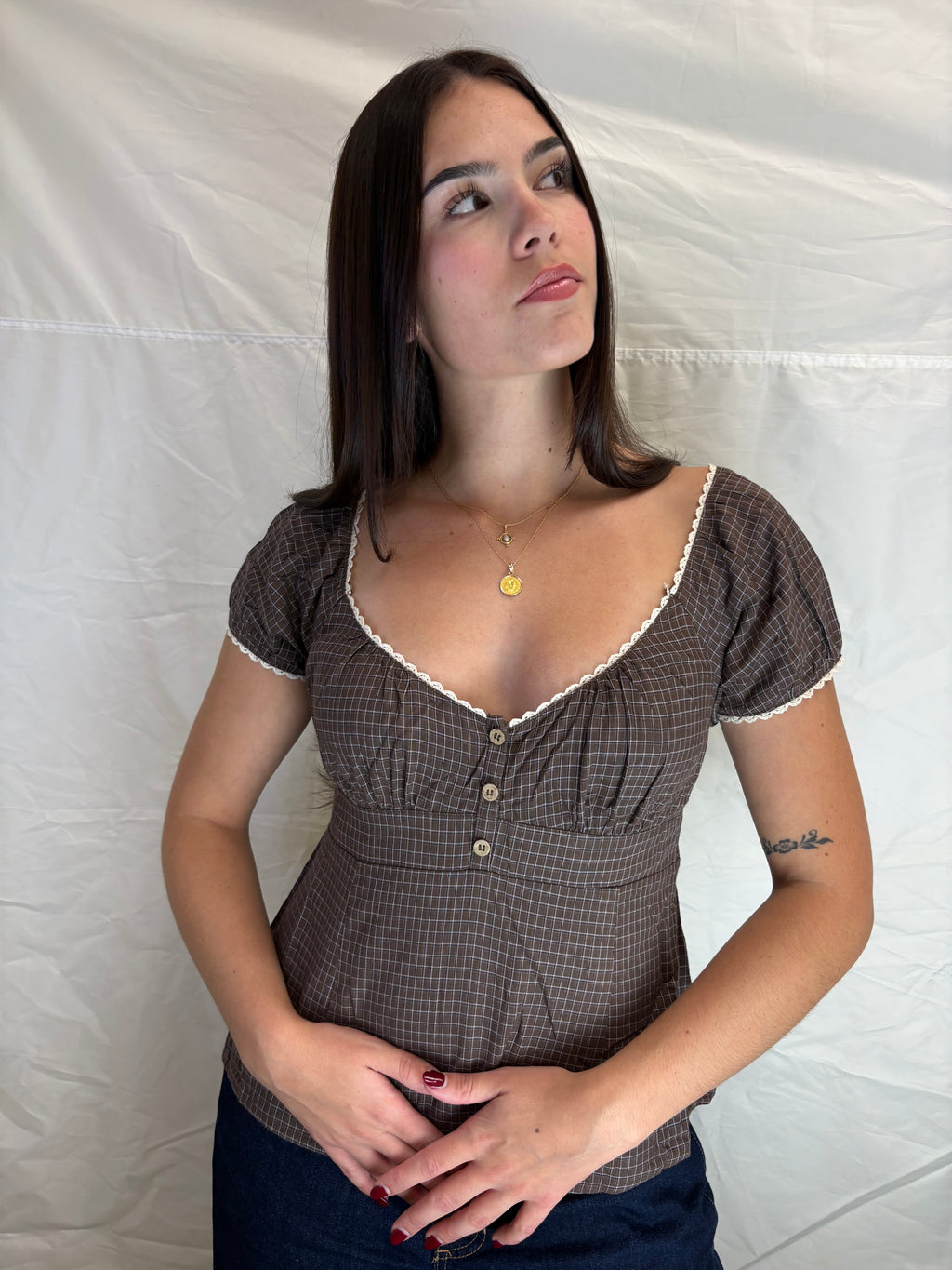 Lacey Maple Plaid Puff Sleeve Top
