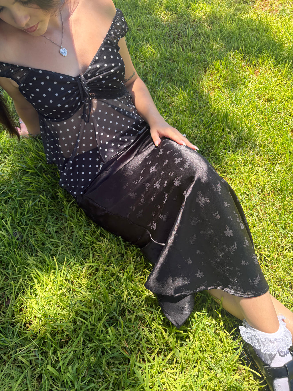 Black Satin Floral Maxi
