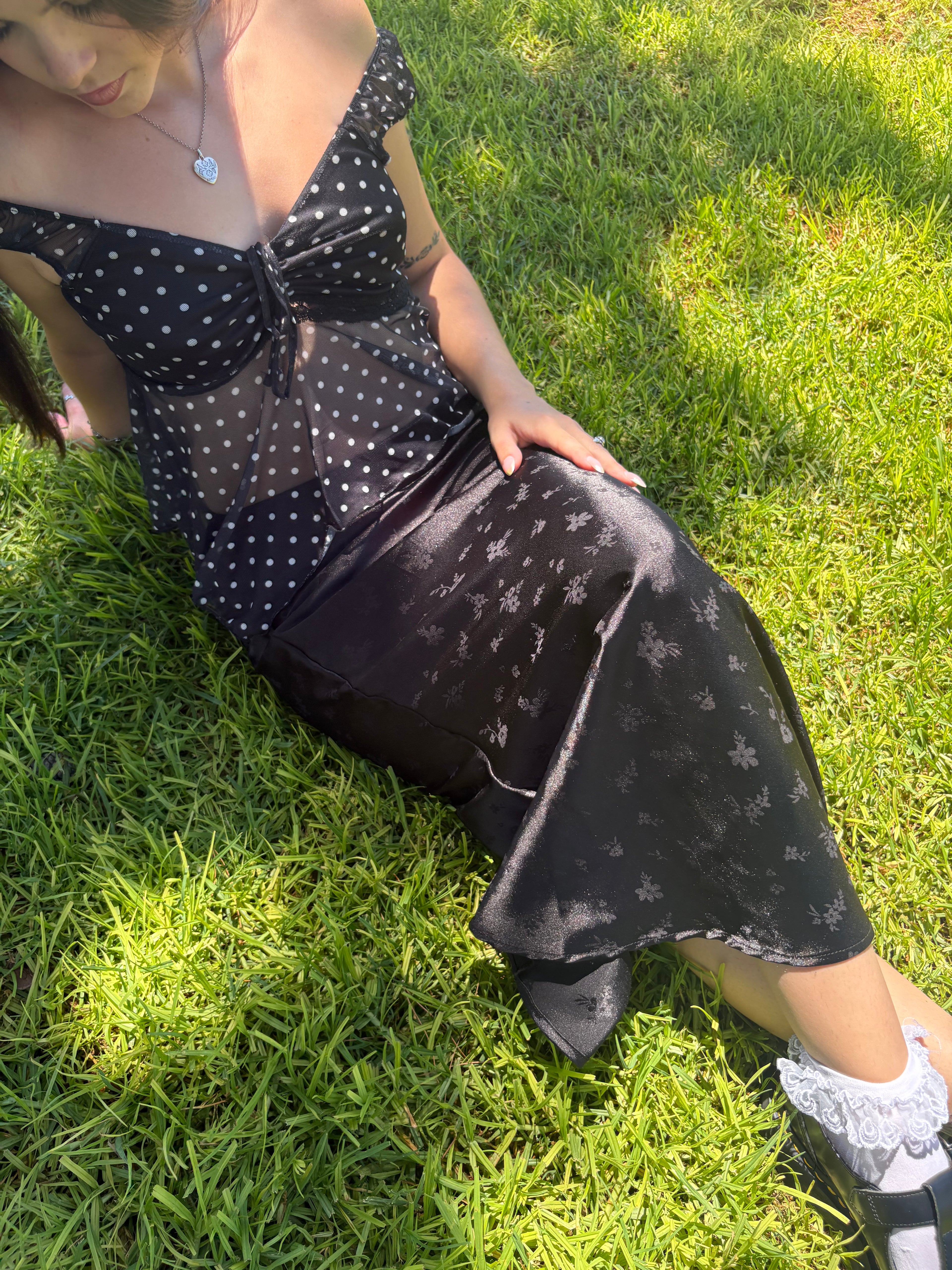Black Satin Floral Maxi