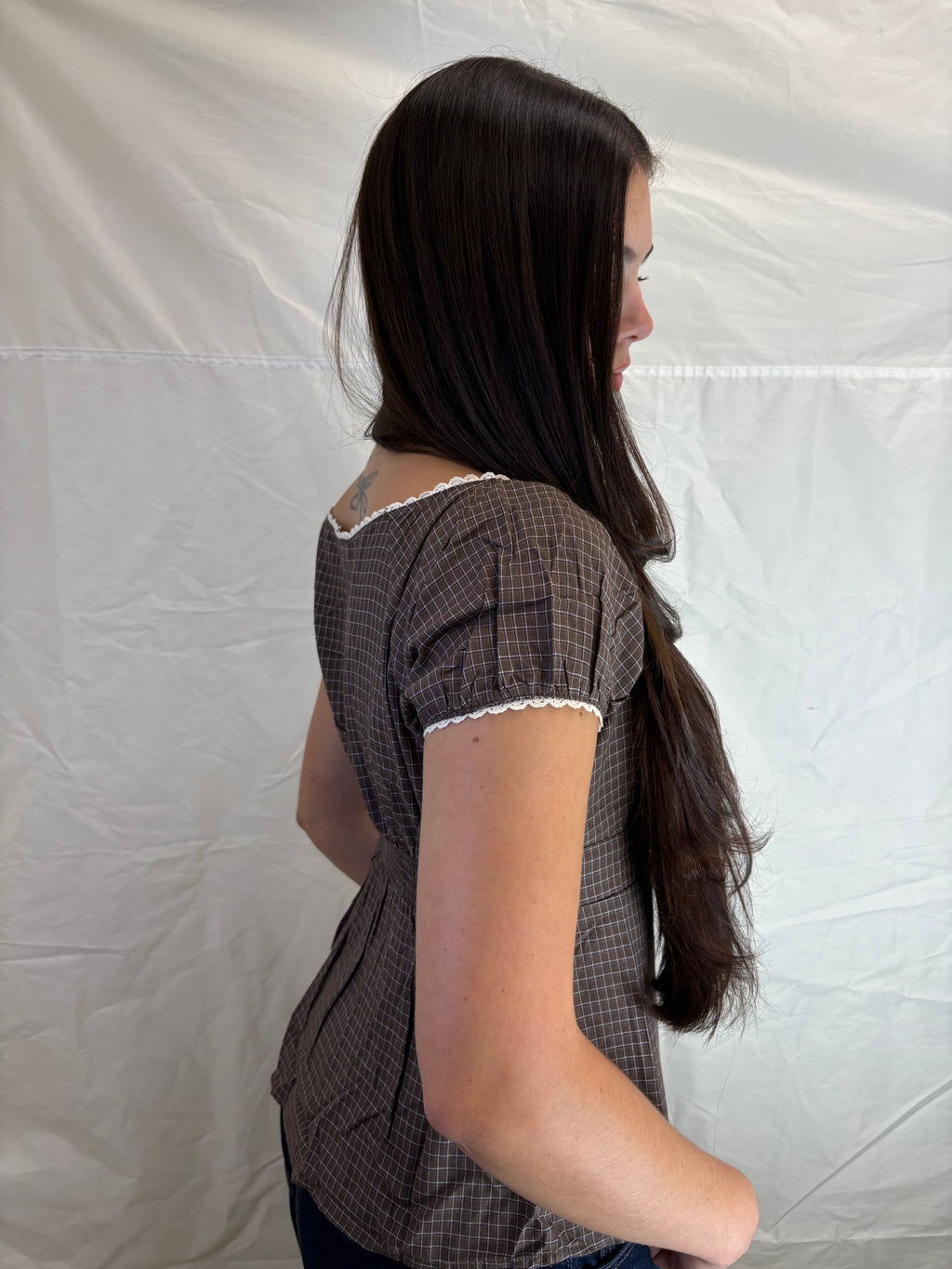 Lacey Maple Plaid Puff Sleeve Top