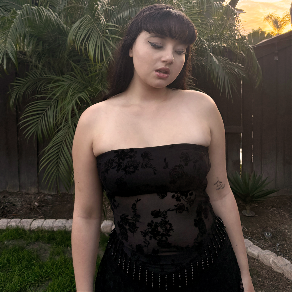 BLACK SHADE FLOCKED BANDEAU TOP