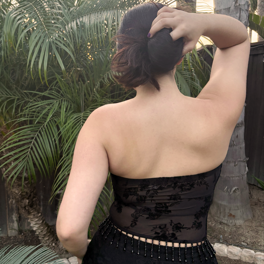 BLACK SHADE FLOCKED BANDEAU TOP