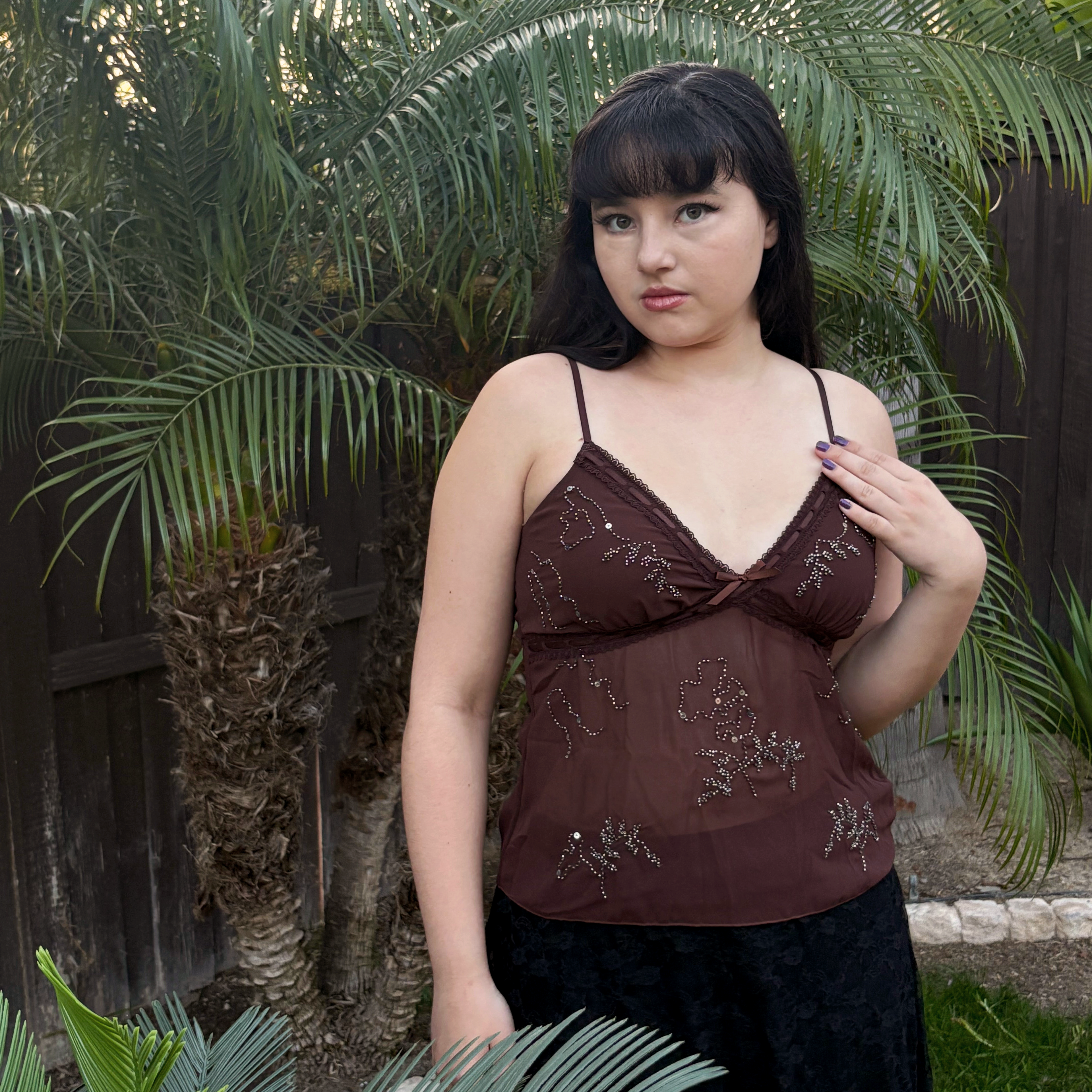 SQUIN BEADED BABYDOLL CAMI TOP