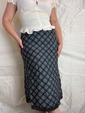 Navy Blue Plaid Midi Skirt