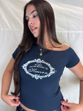 Return To Heaven Navy Off the Shoulder Tee
