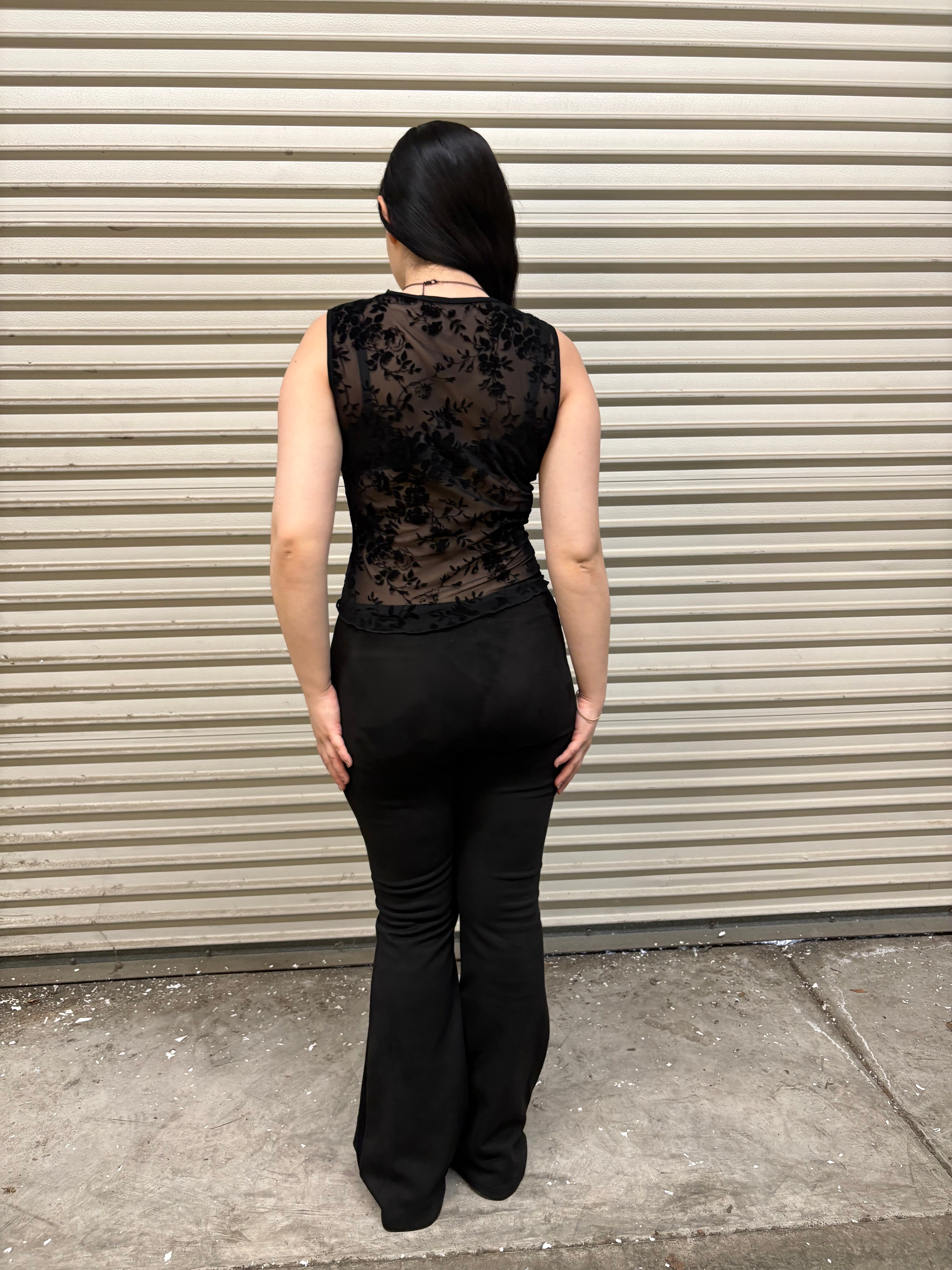 Black Flare Front Lace Suede Velour Pants – Dear Velouria