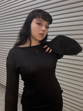 KNITTED BACKLESS BELL SLEEVE SWEATER