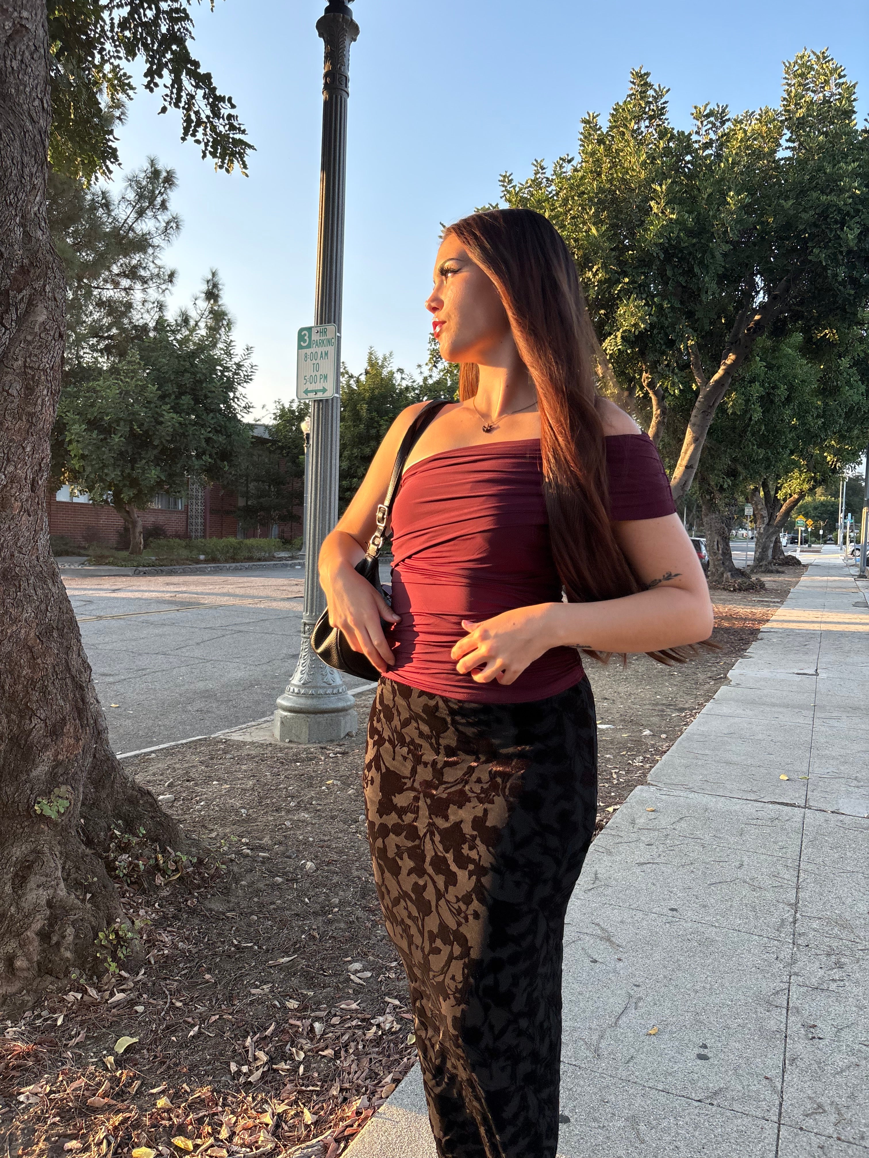 MESH VELOUR MAXI SKIRT