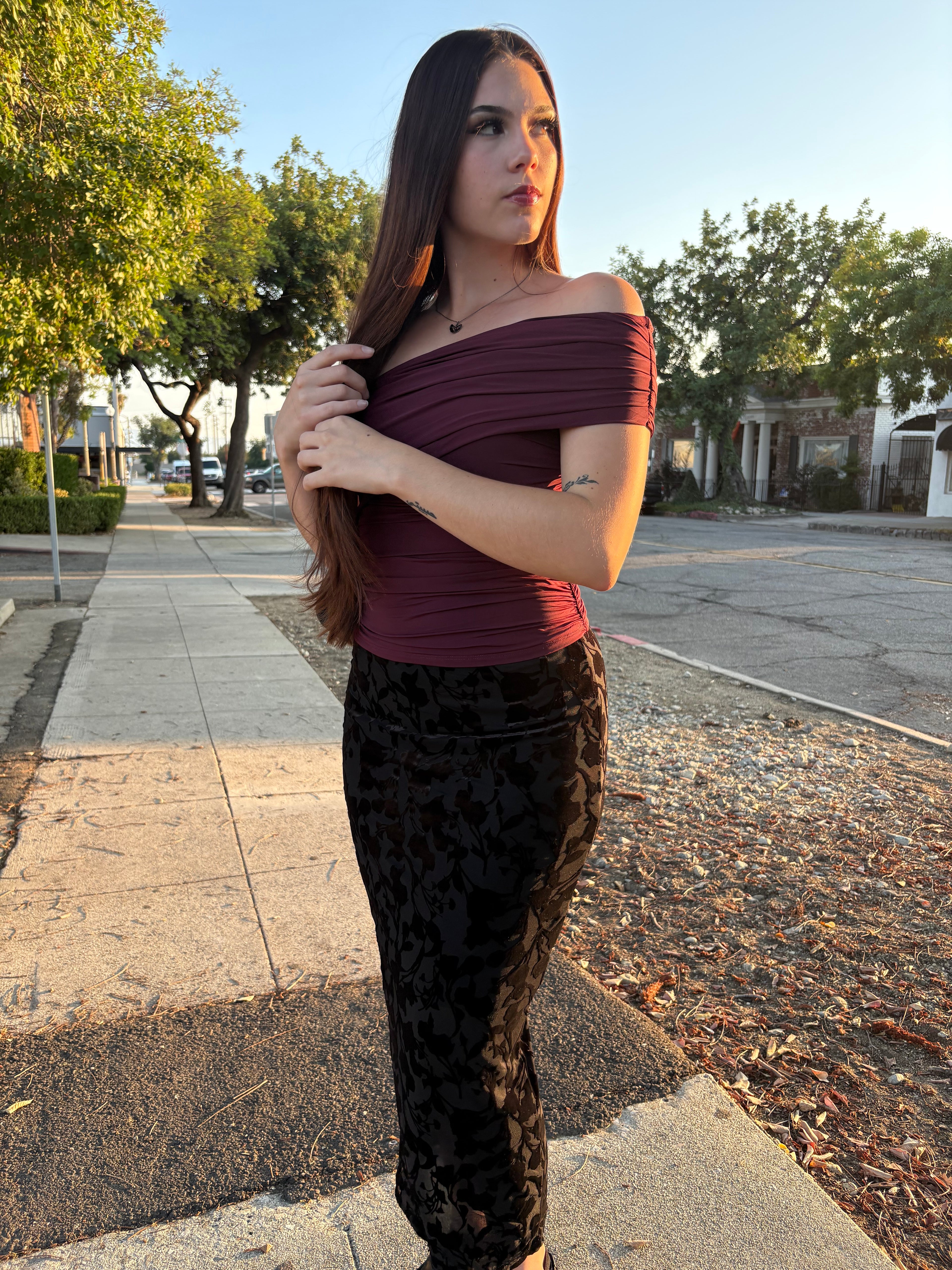 MESH VELOUR MAXI SKIRT