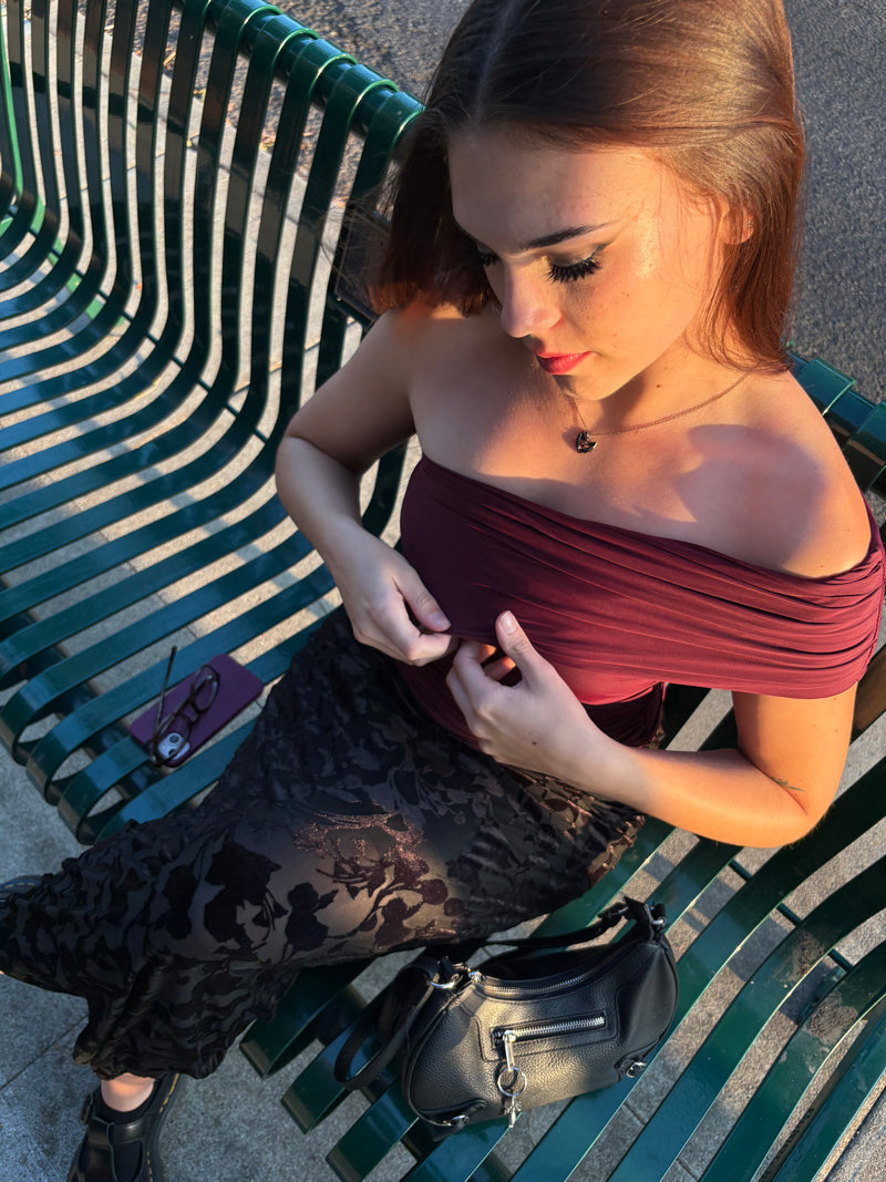 MESH VELOUR MAXI SKIRT