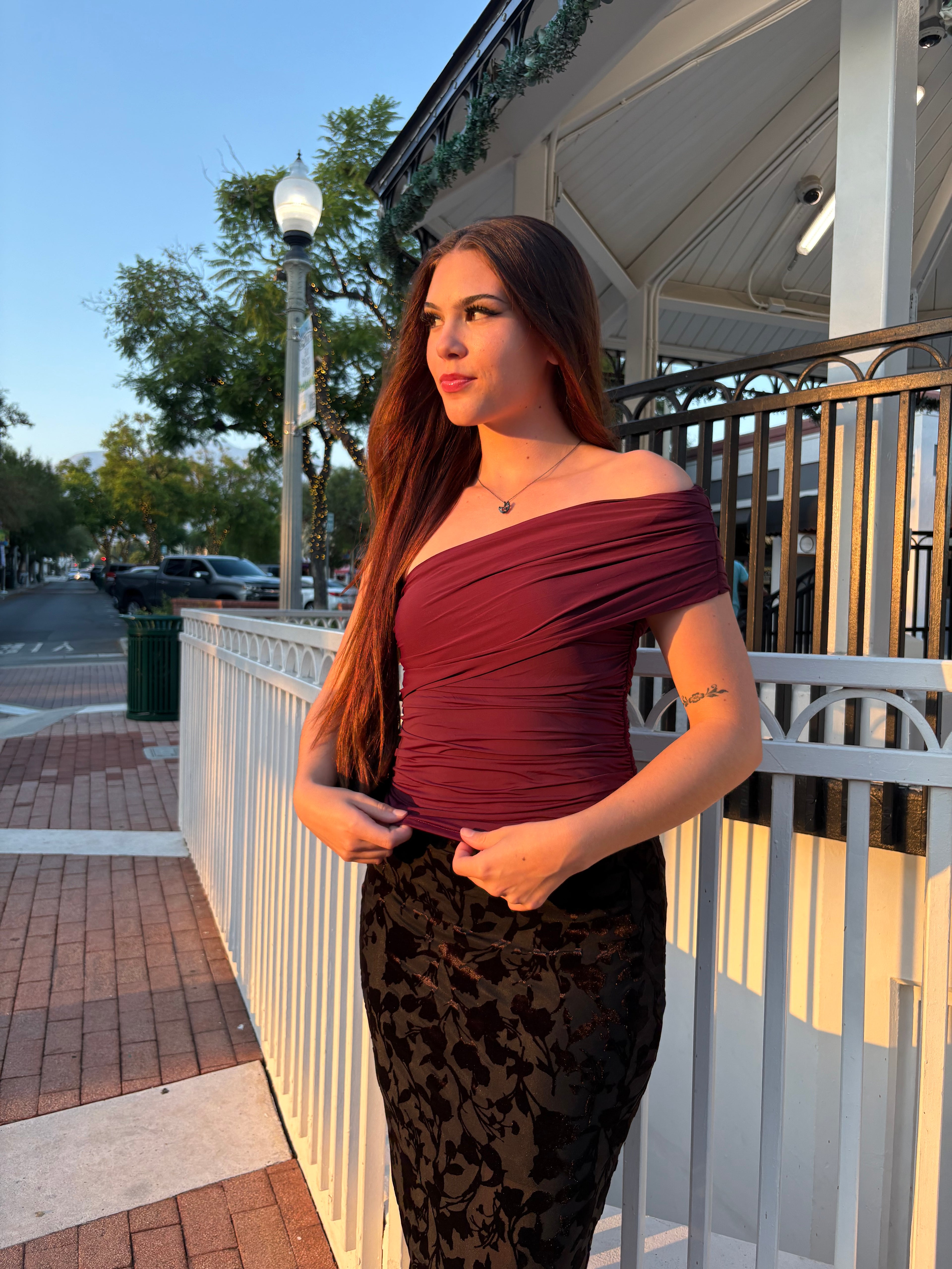 BLACK CHERRY OFF THE SHOULDER TOP