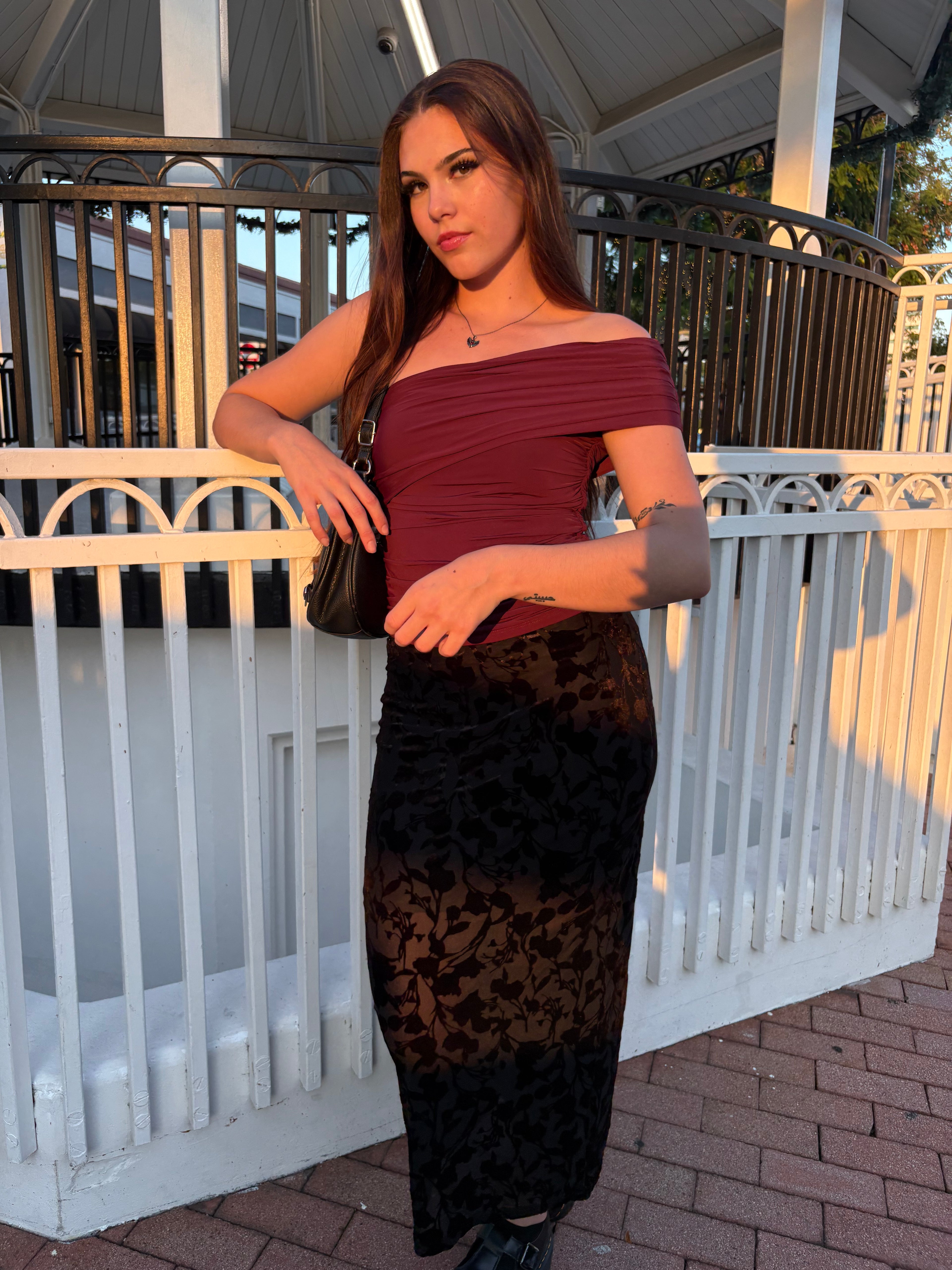 MESH VELOUR MAXI SKIRT
