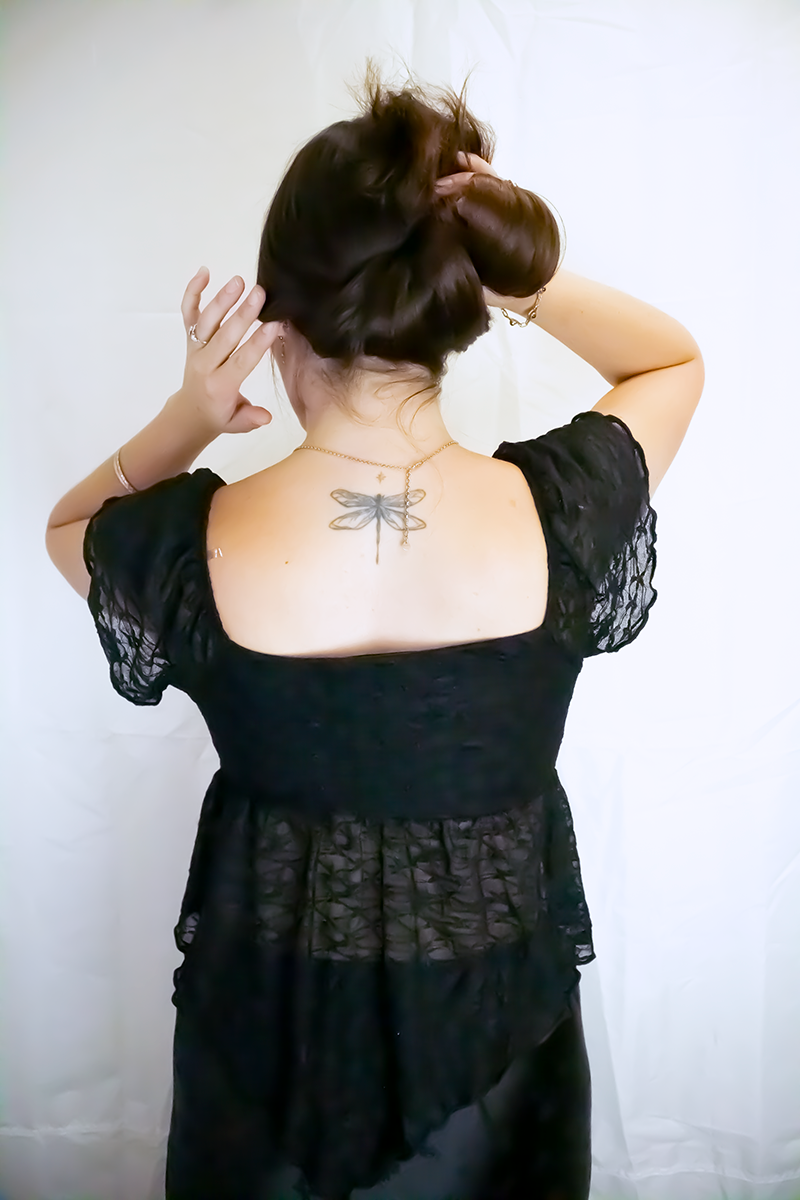Black Babydoll Short Sleeve Flare Lace Top