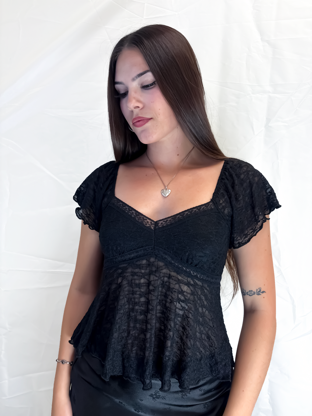 Short Sleeve Lace Babydoll Top