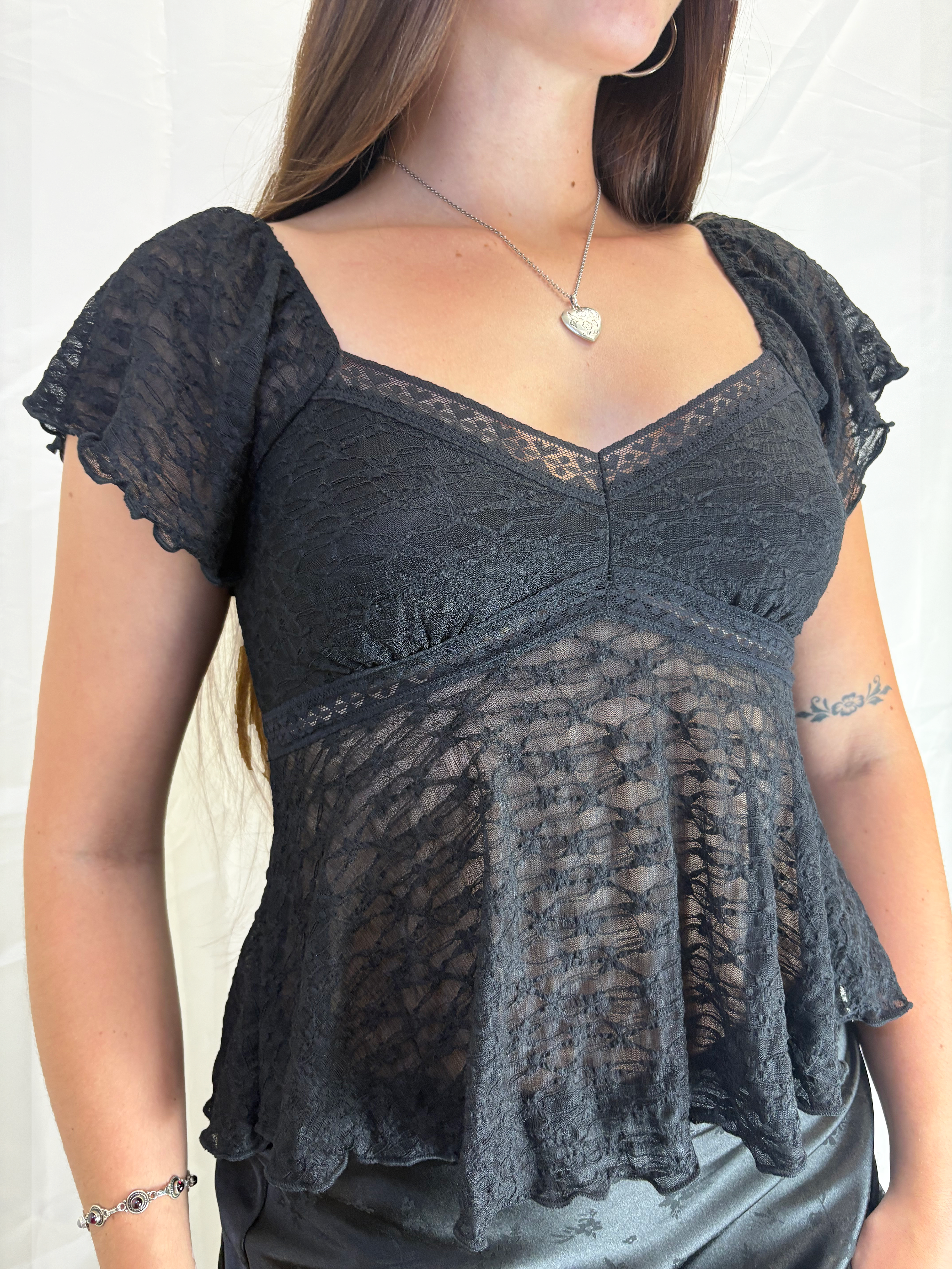 Short Sleeve Lace Babydoll Top