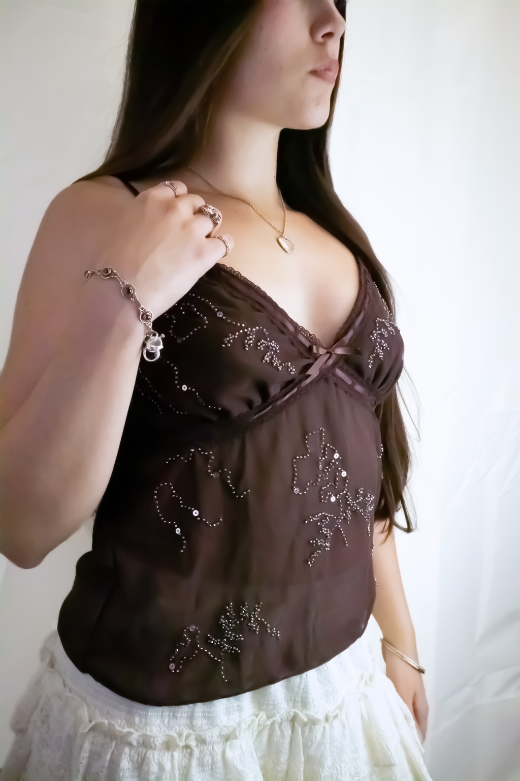 Squin Beaded Babydoll Cami Top