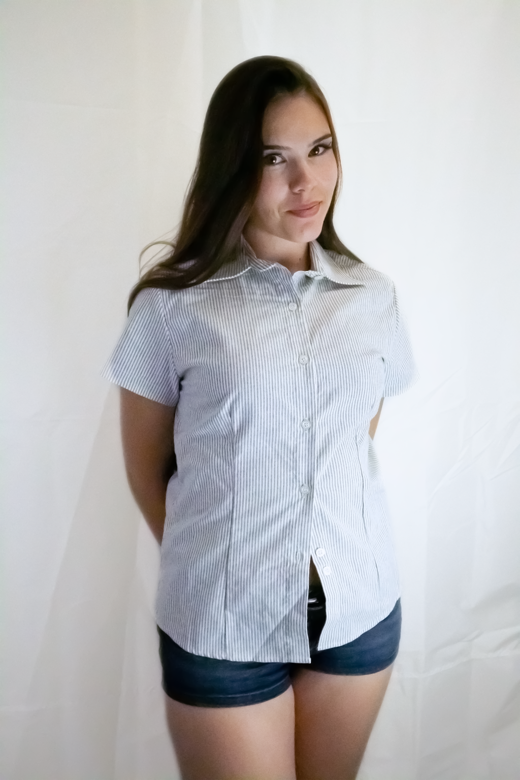 Women’s Short Sleeve Silhouette Striped Button Up Shirt