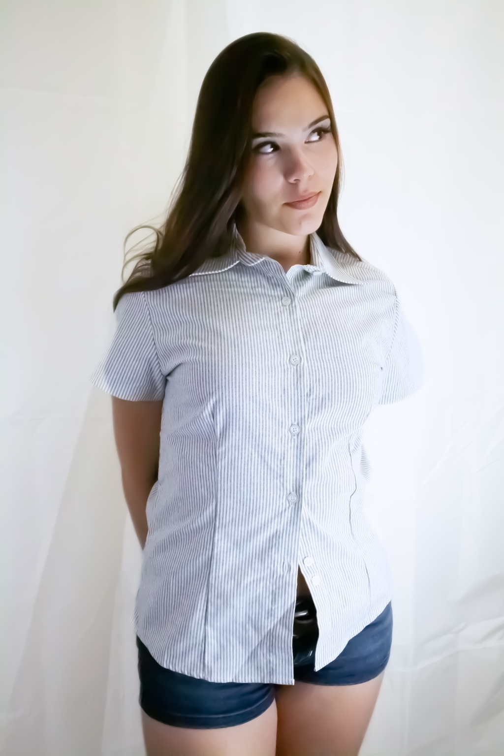 Women’s Short Sleeve Silhouette Striped Button Up Shirt