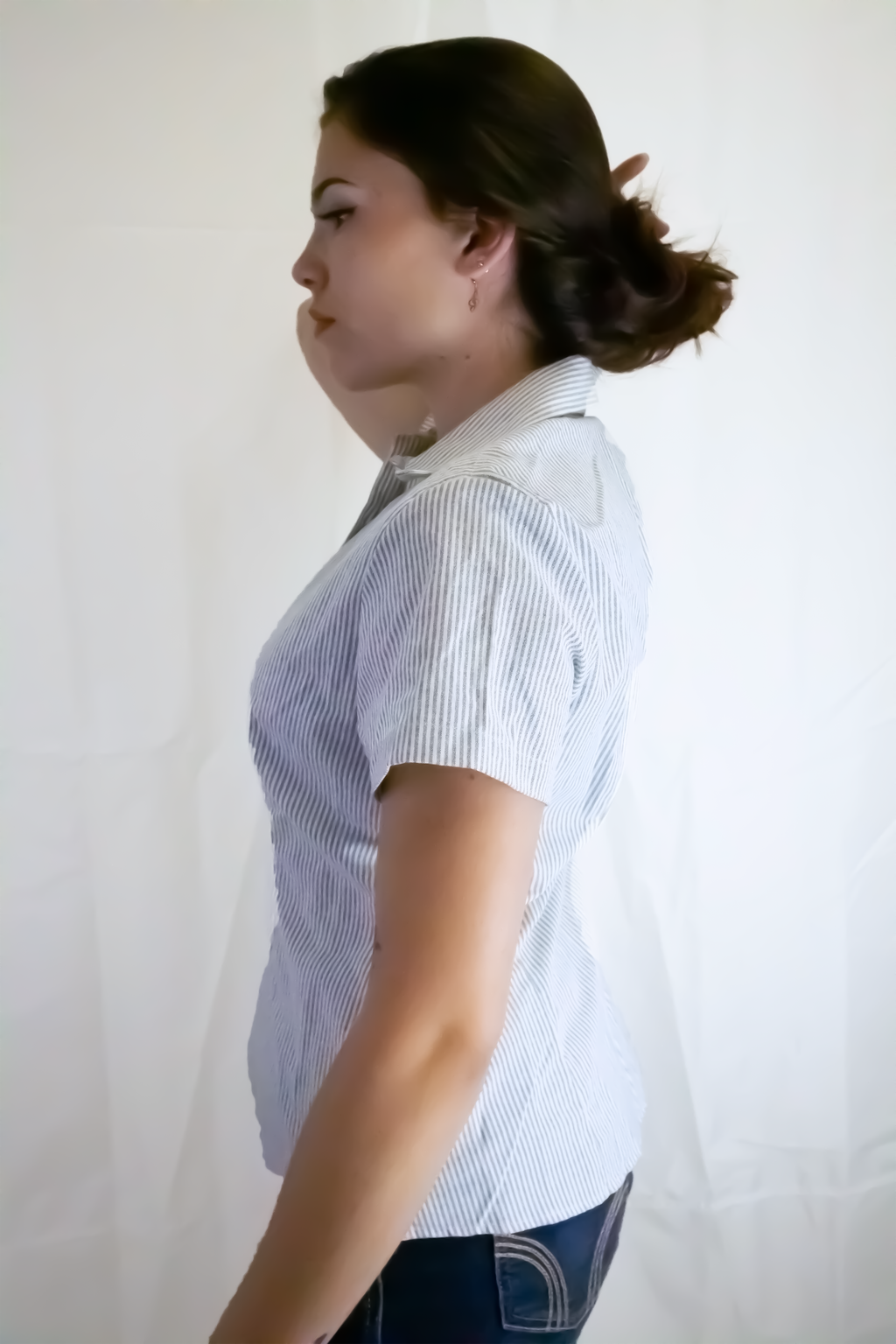 Women’s Short Sleeve Silhouette Striped Button Up Shirt