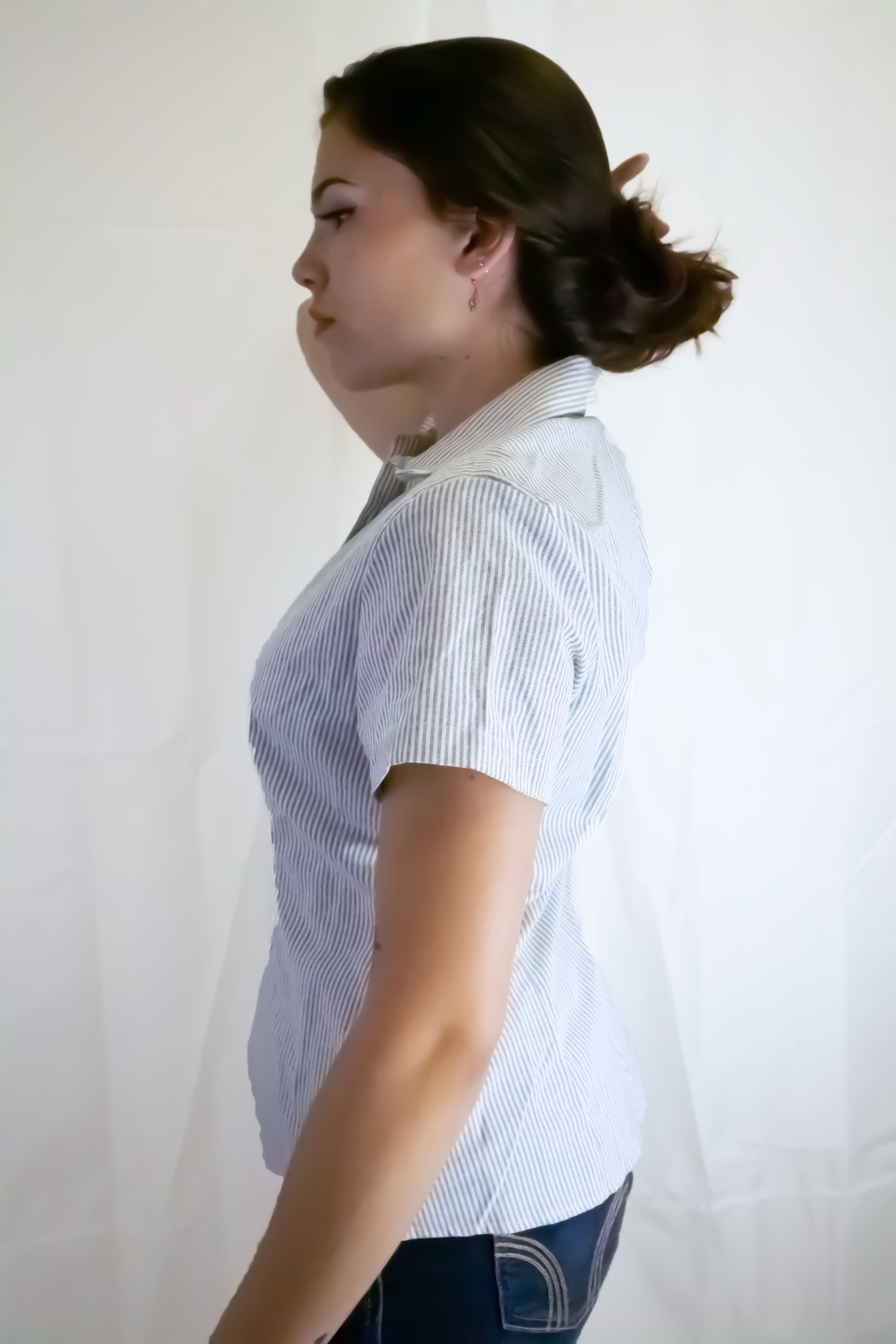 Women’s Short Sleeve Silhouette Striped Button Up Shirt