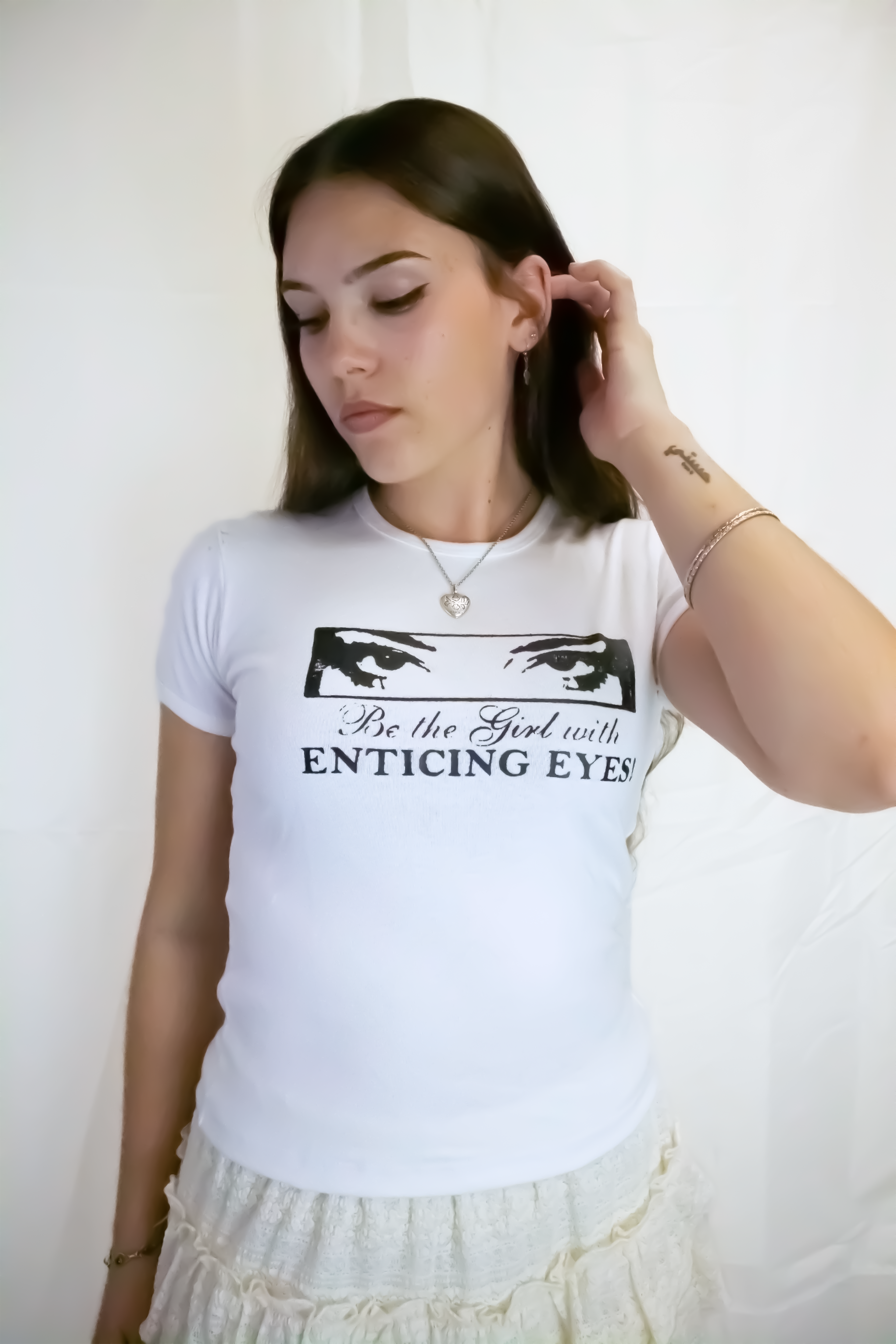 White Enticing Eyes Baby Tee