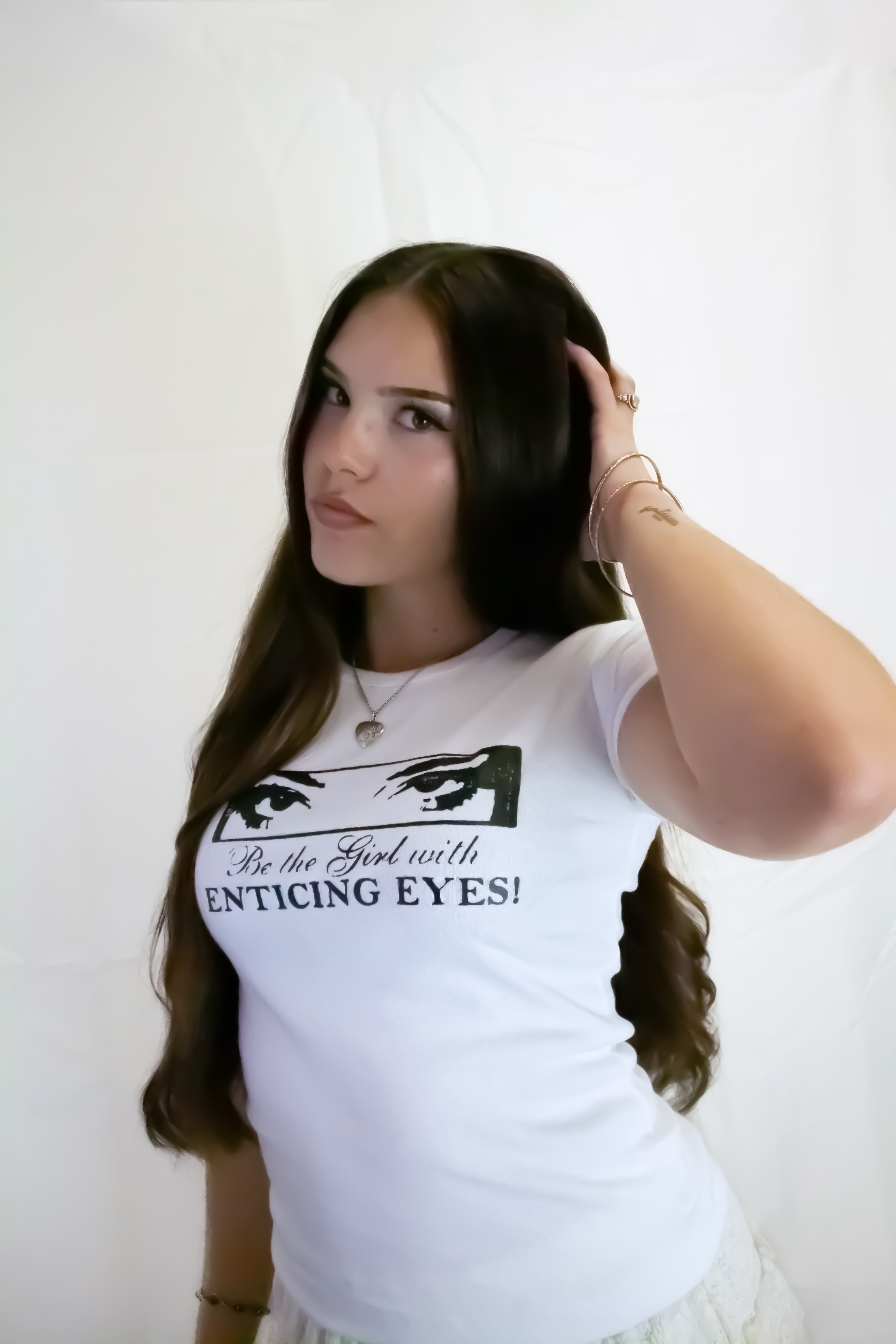 White Enticing Eyes Baby Tee
