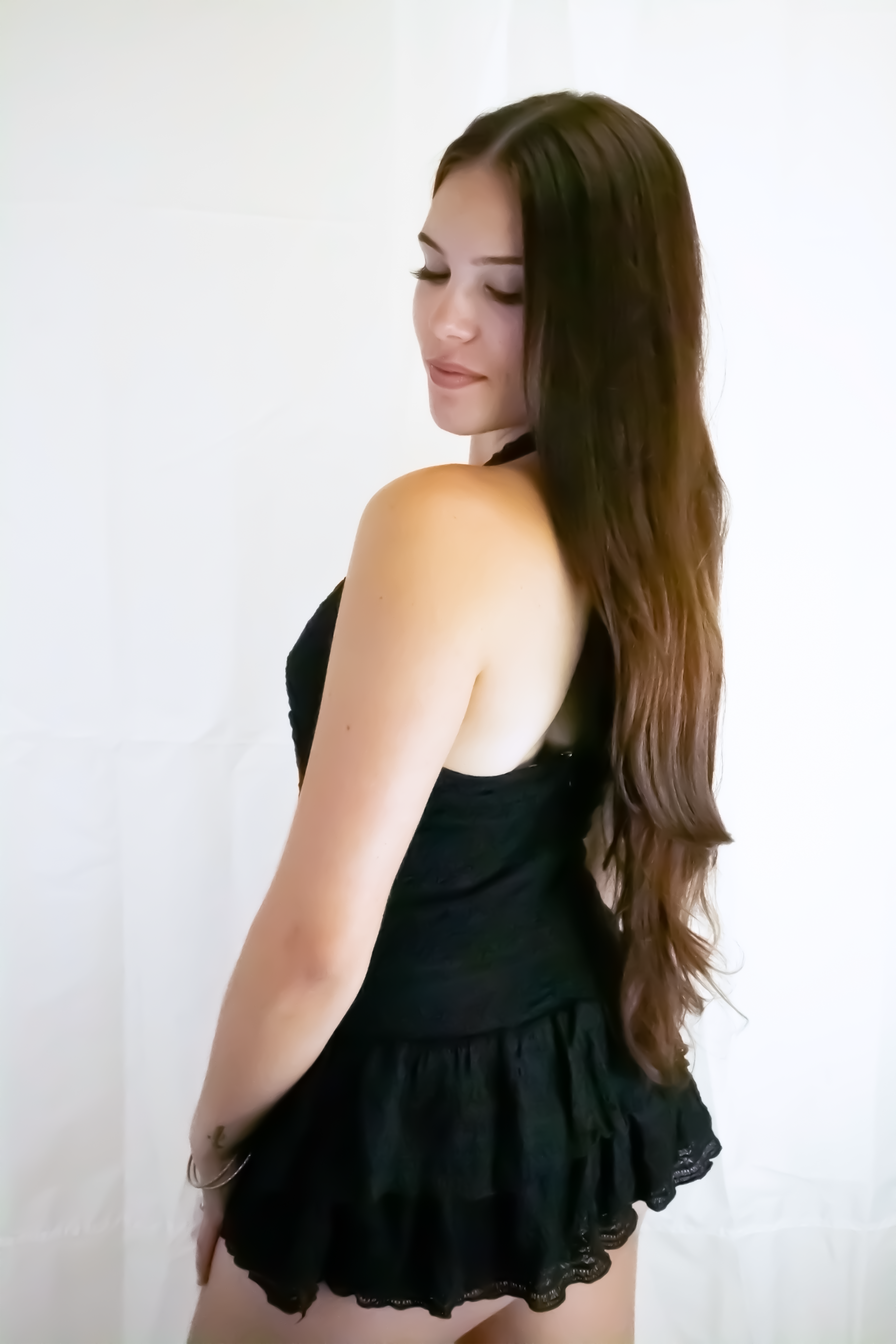 Black Lace Ruffle Halter Tie Romper Mini Dress