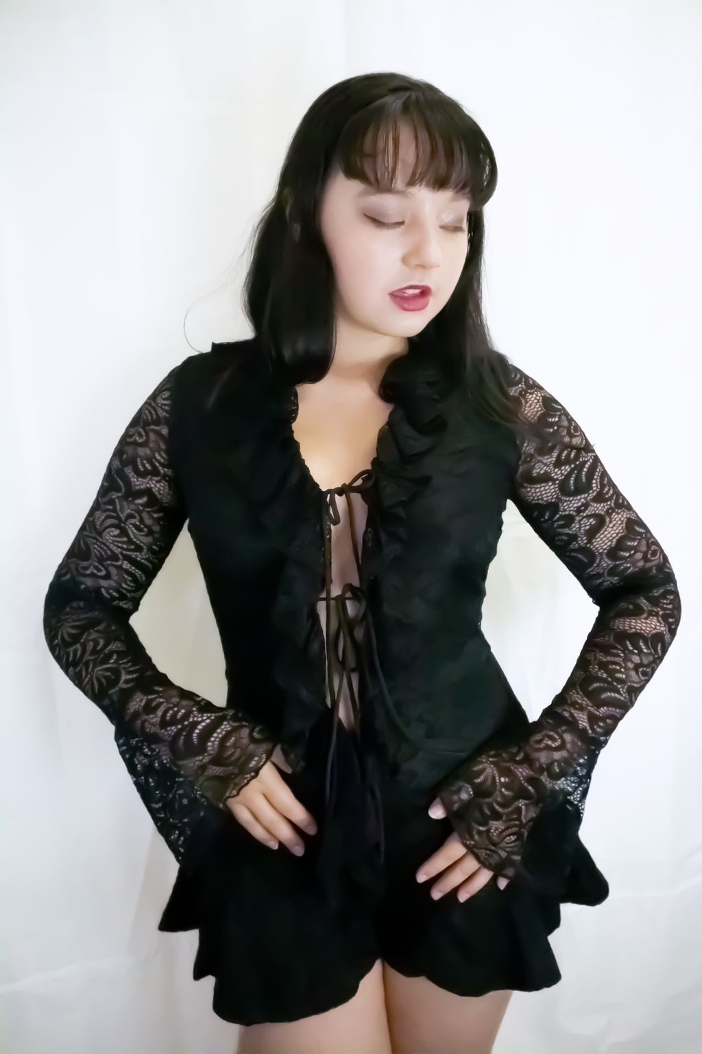 Bell Sleeve Romper Lace Ruffle Dress / Cover Up