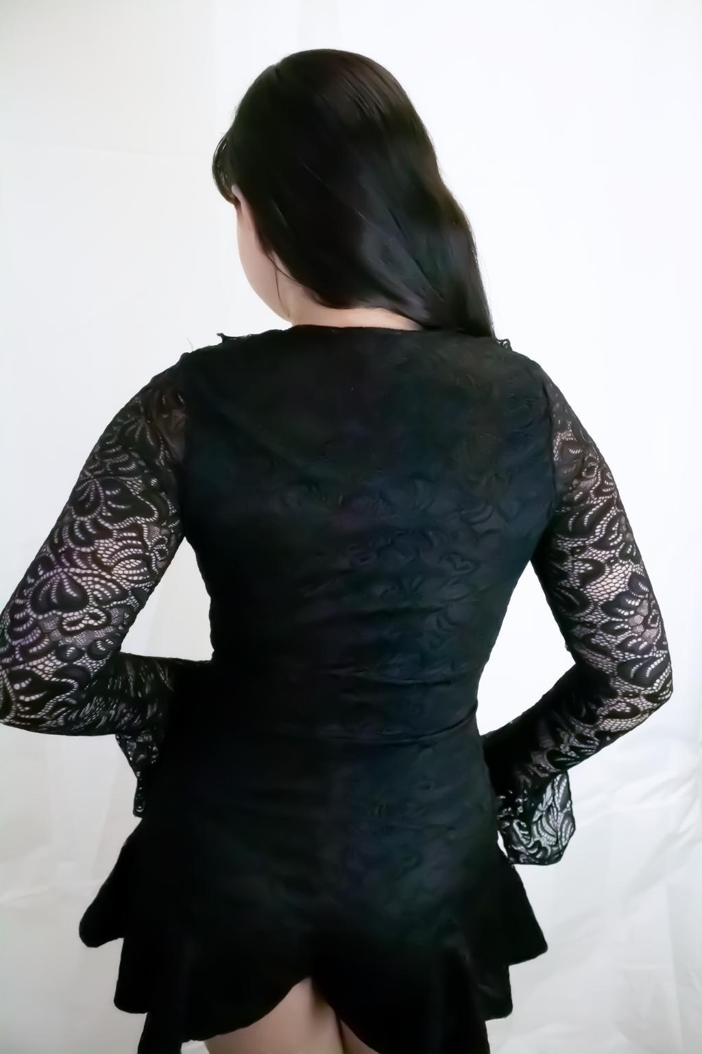 Bell Sleeve Romper Lace Ruffle Dress / Cover Up